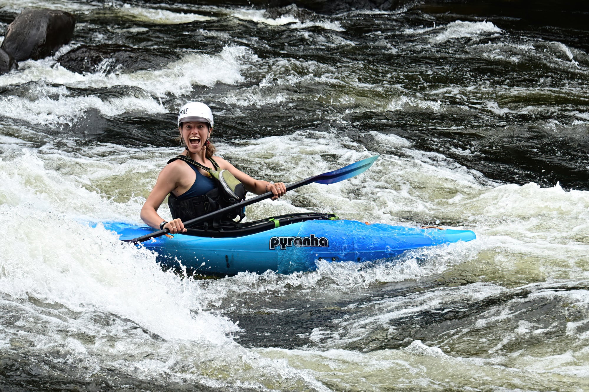 Stefi van Wijk paddling on the Middle. Credit Madawaska Kanu Centre-min